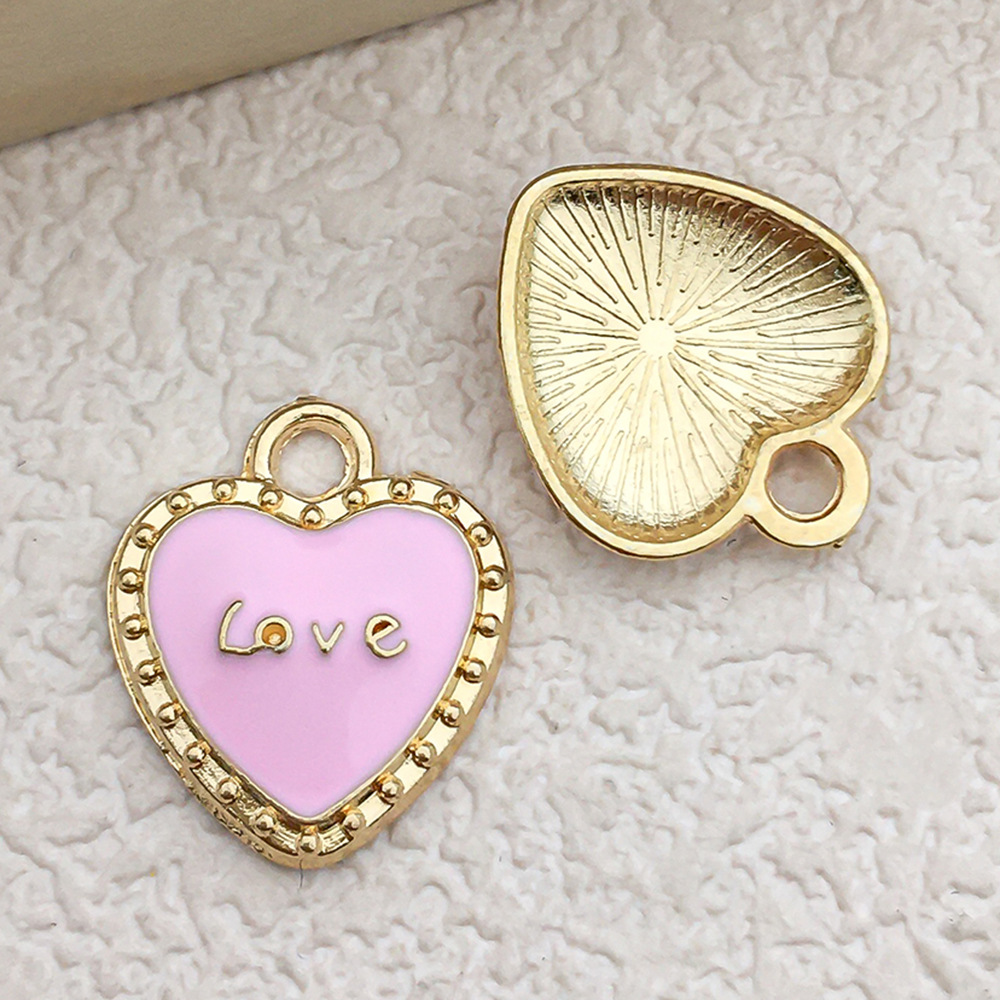 1 pink peach heart shape love 13x15mm-0.6g-10980