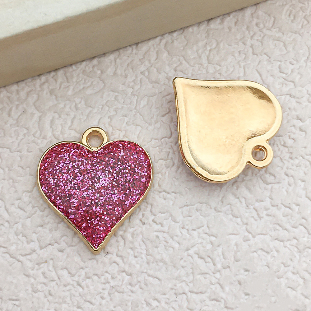 1 pink sprinkled golden peach heart shape 15×17mm