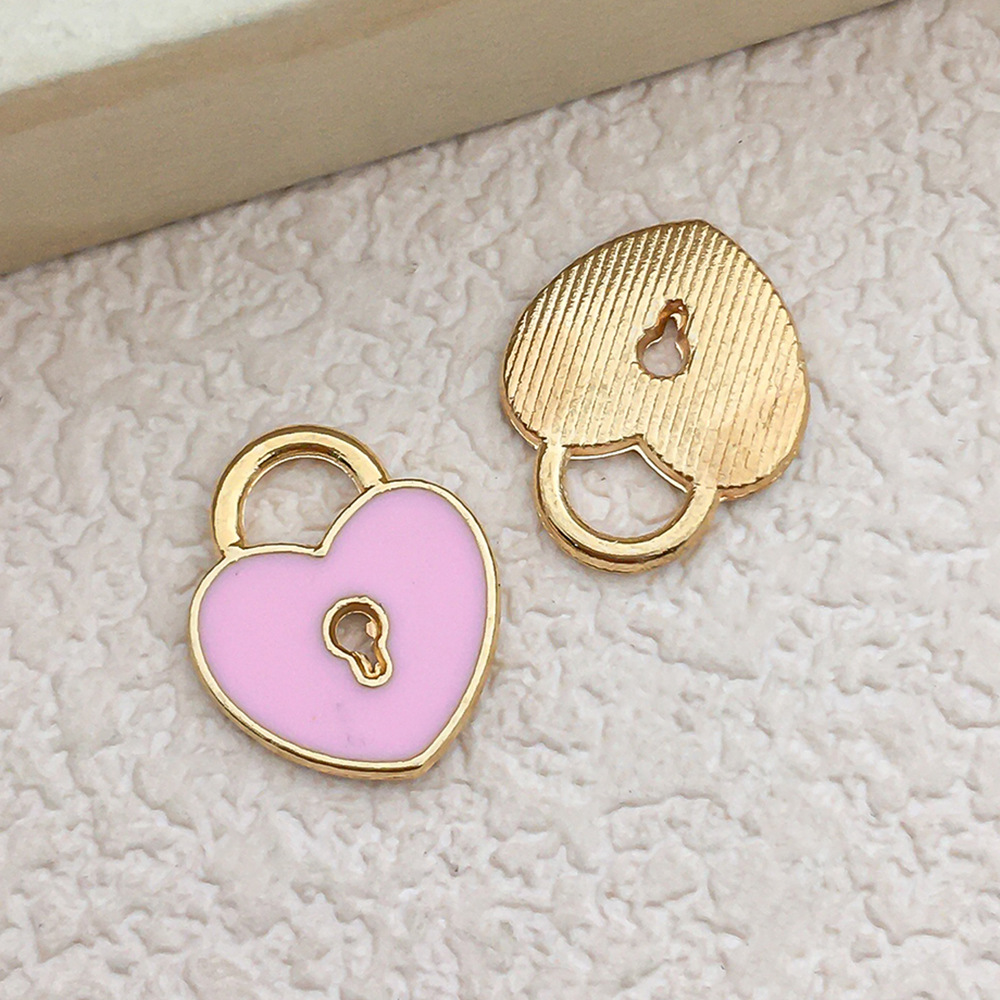 1 pink peach heart lock 11x13mm-0.5g-14361