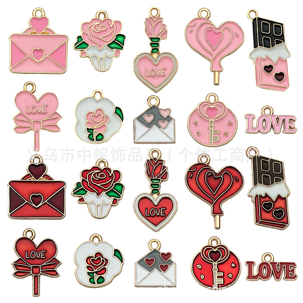 21:Mixed 20 oil dripping valentine s day red and pink set-20 styles 1 piece each-22.3g-sn1068