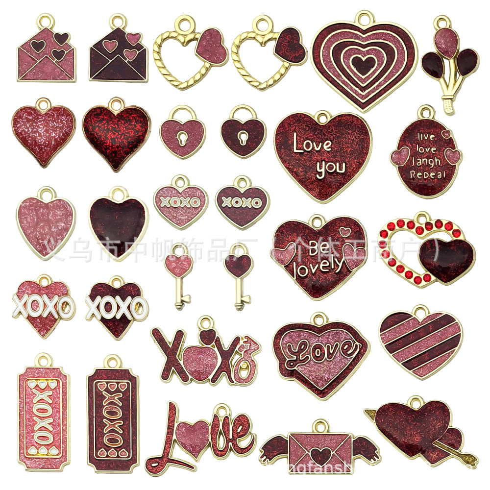 22:Mix 30 drops of oil sprinkled with gold and sprinkled valentine s day set-30 styles 1 piece-37.2g-sn1066