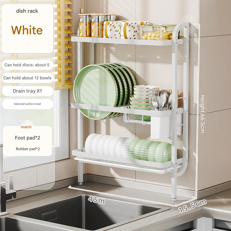 White wall three-layer dish rack (with three cups)