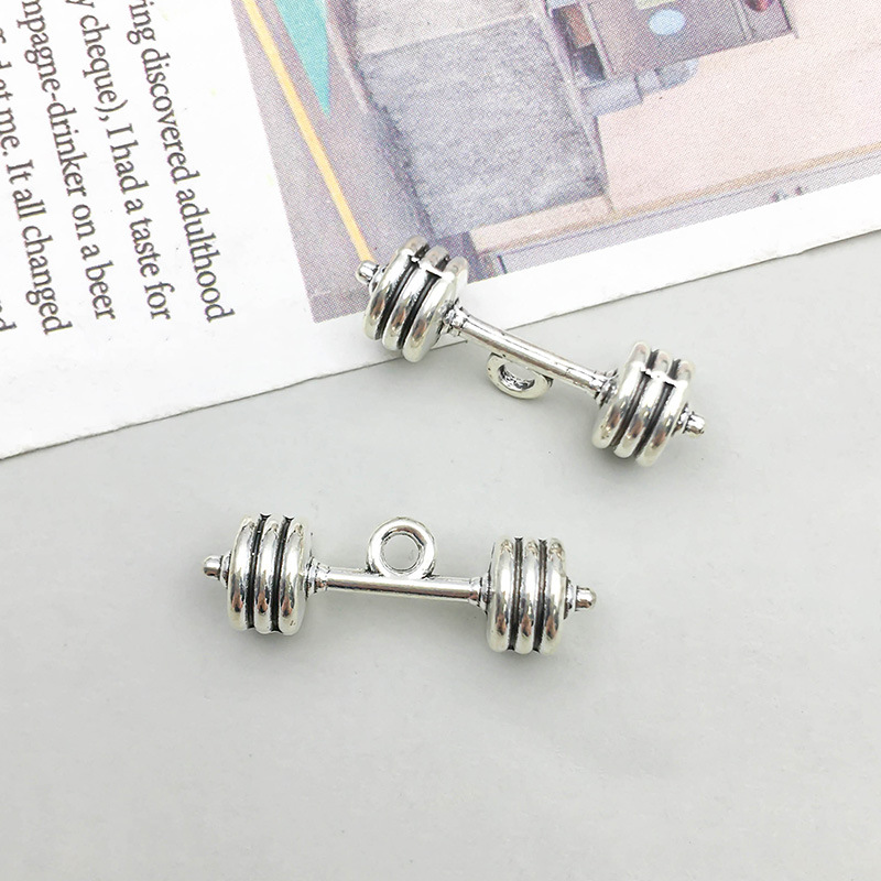 1 antique silver weightlifting dumbbell 7*24mm-3g-