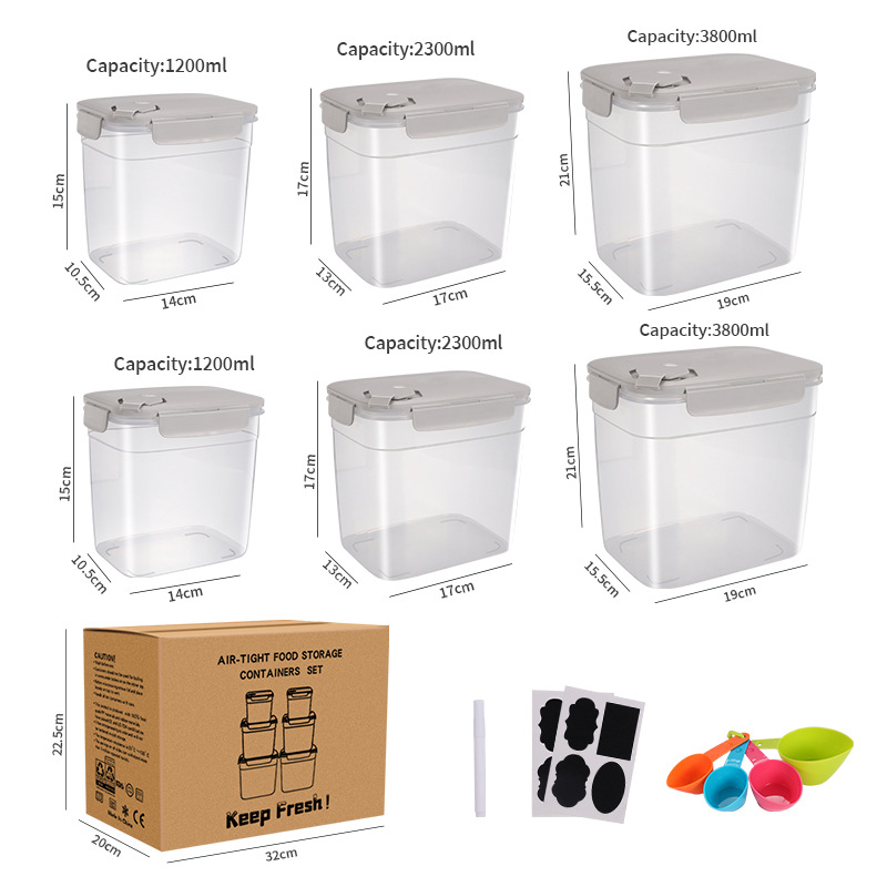 (Gray lid) square (set of 6) with measuring spoon mark marker pen