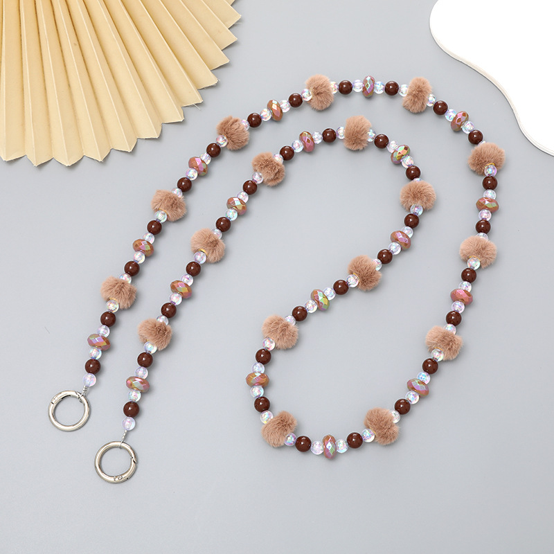 1:K2756 fur ball crossbody chain Brown