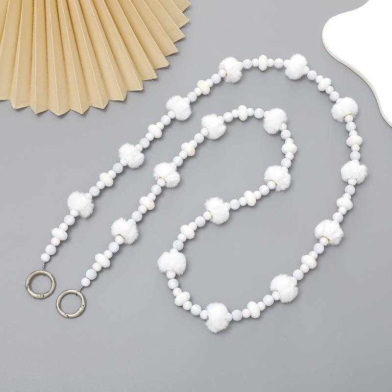 2:K2757 fur ball crossbody chain White