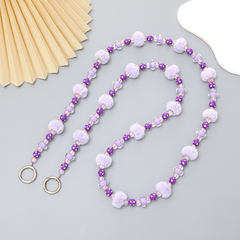 6:K2761 fur ball crossbody chain purple