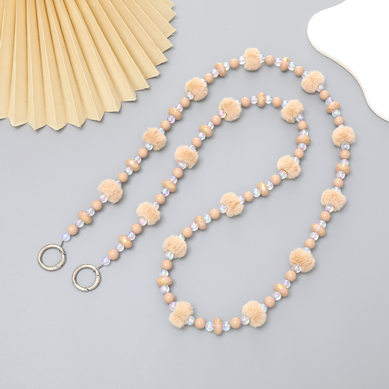 7:K2762 fur ball crossbody chain khaki