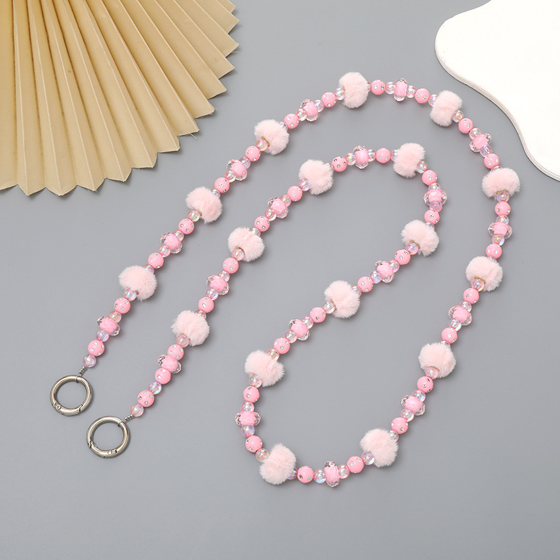 8:K2763 fur ball crossbody chain Pink