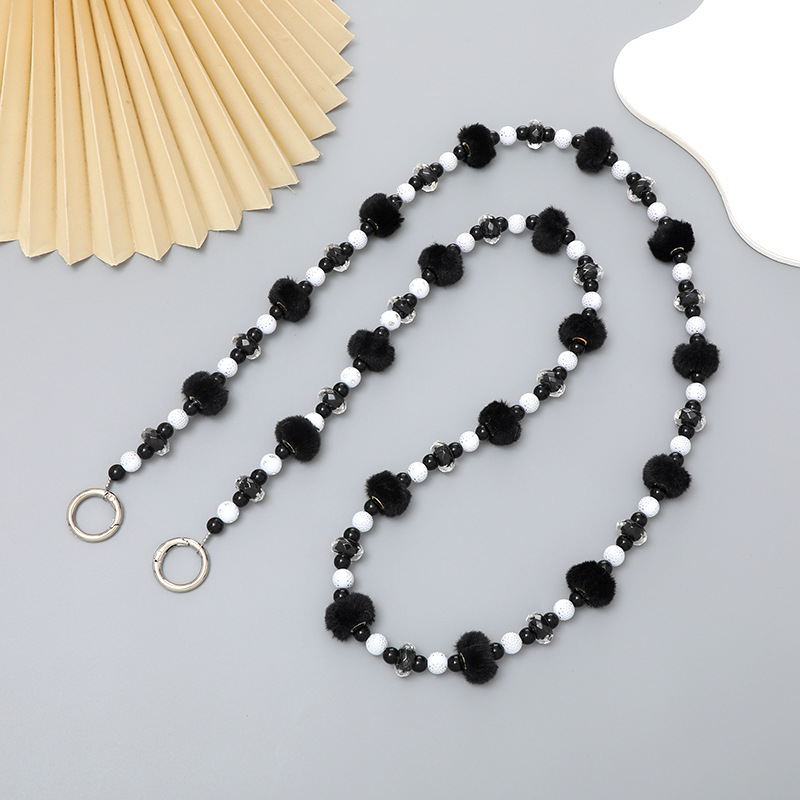 4:K2759 fur ball crossbody chain Black