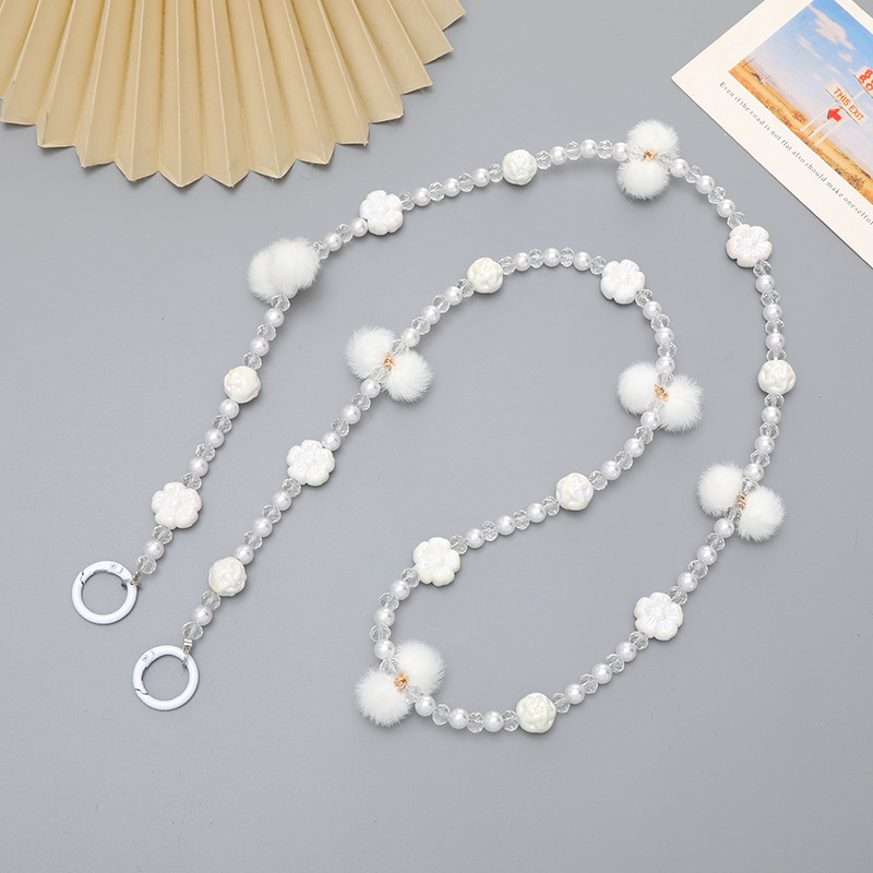 K2452 flower + fur ball crossbody White