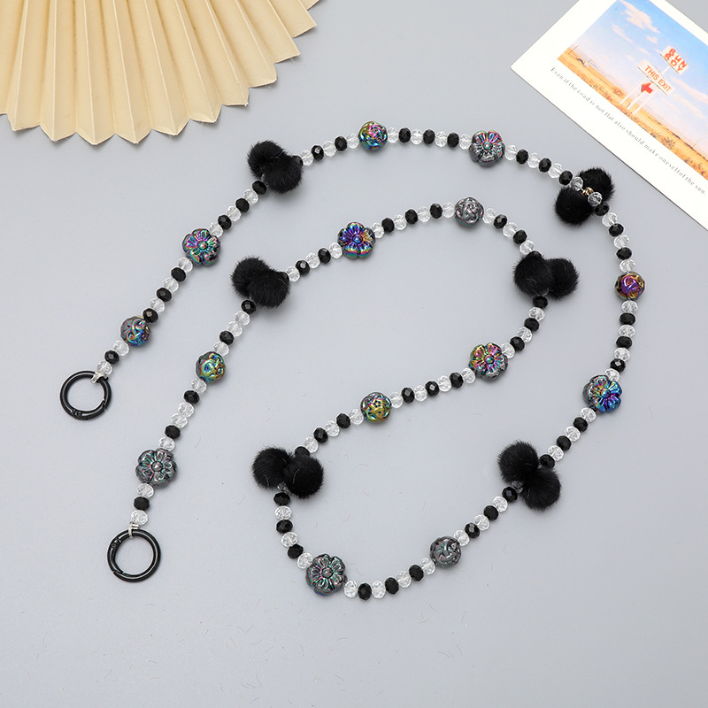 1:K2451 flower + fur ball Crossbody Black