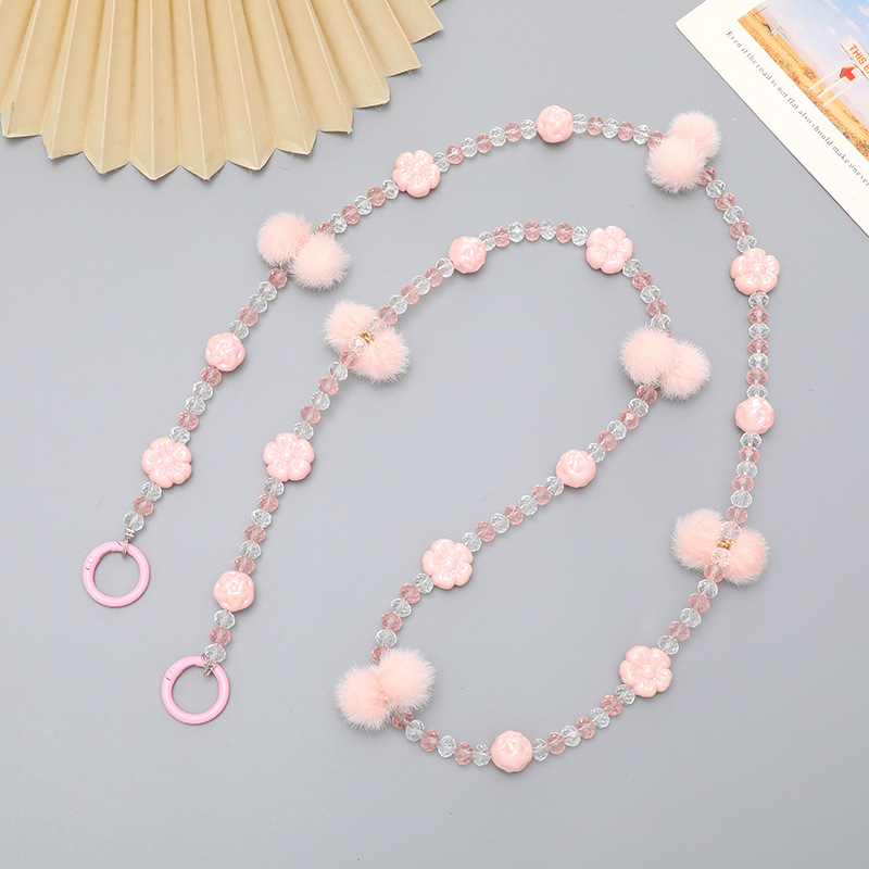 5:K2455 flower + fur ball crossbody pink