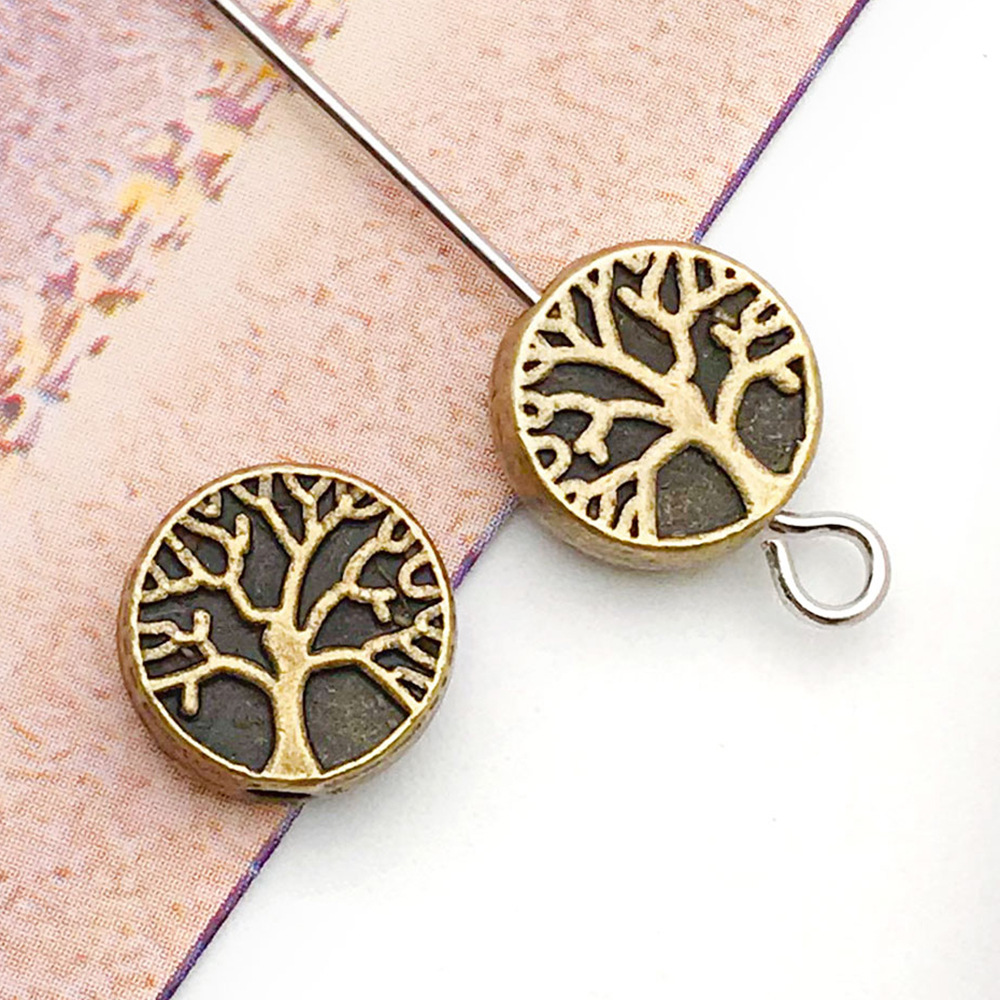 5:ancient bronze round life tree small hole bead spacer bead 9x 9 hole 1mm-10138-1g