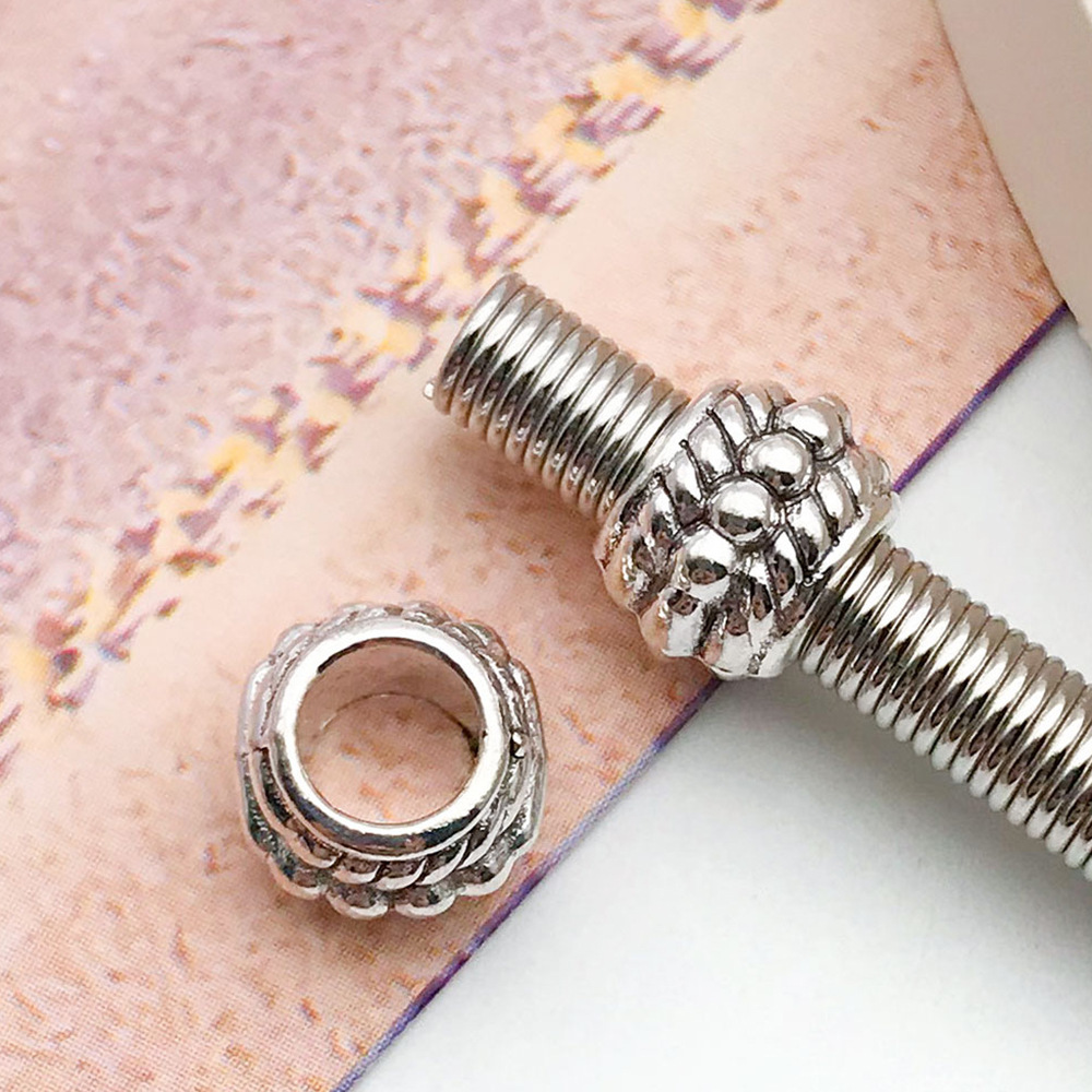 13:antique silver round Panjia large hole bead spacer bead 8x 8 hole 4mm-10146-0.7g