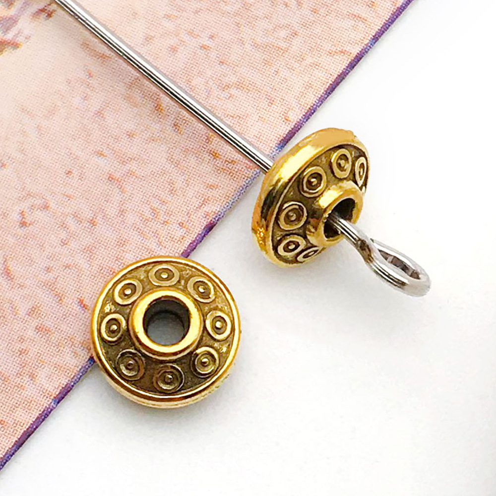 18:antique gold round ufo bead spacer bead 6x 6 hole 1.5 mm-10151-0.3g