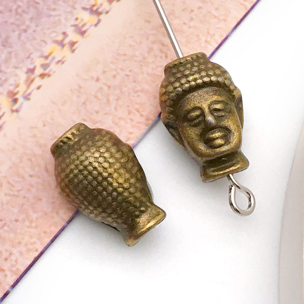 20:antique bronzen Buddha head small hole bead vertical hole spacer bead 8x 13 hole 2mm-10153-2.2g