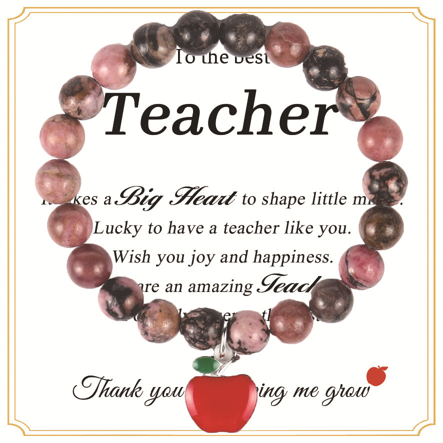 5:Black Line Red Stone Red Apple Pendant Teacher Card 3