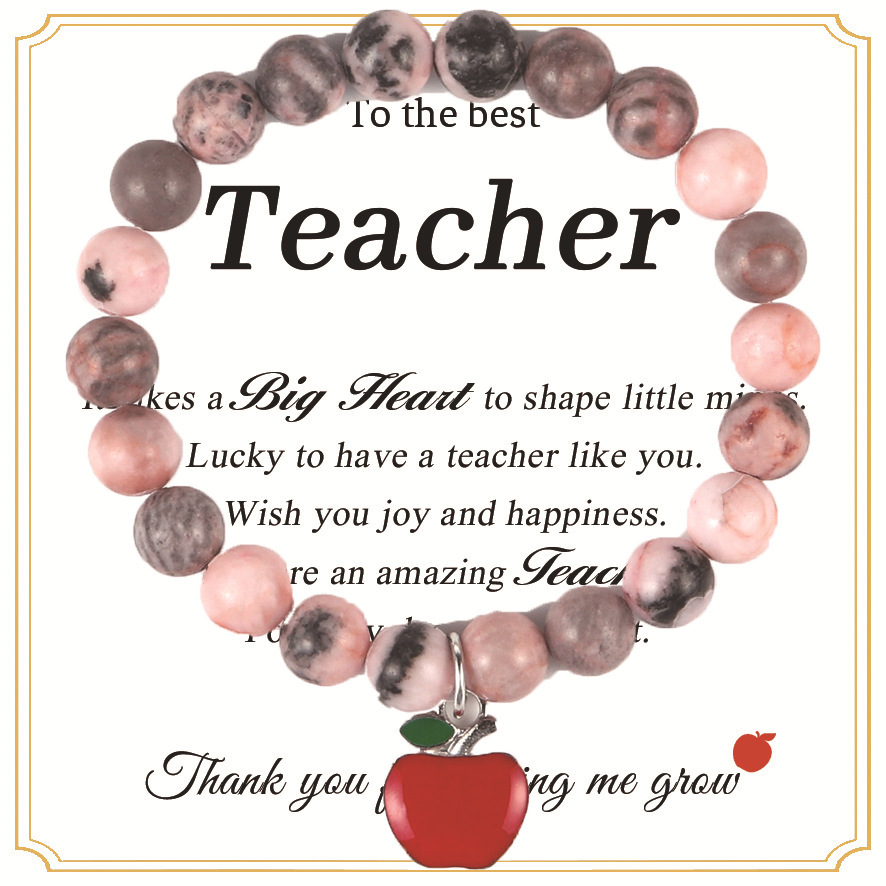 6:Pink Zebra Red Apple Pendant Teacher Card 3