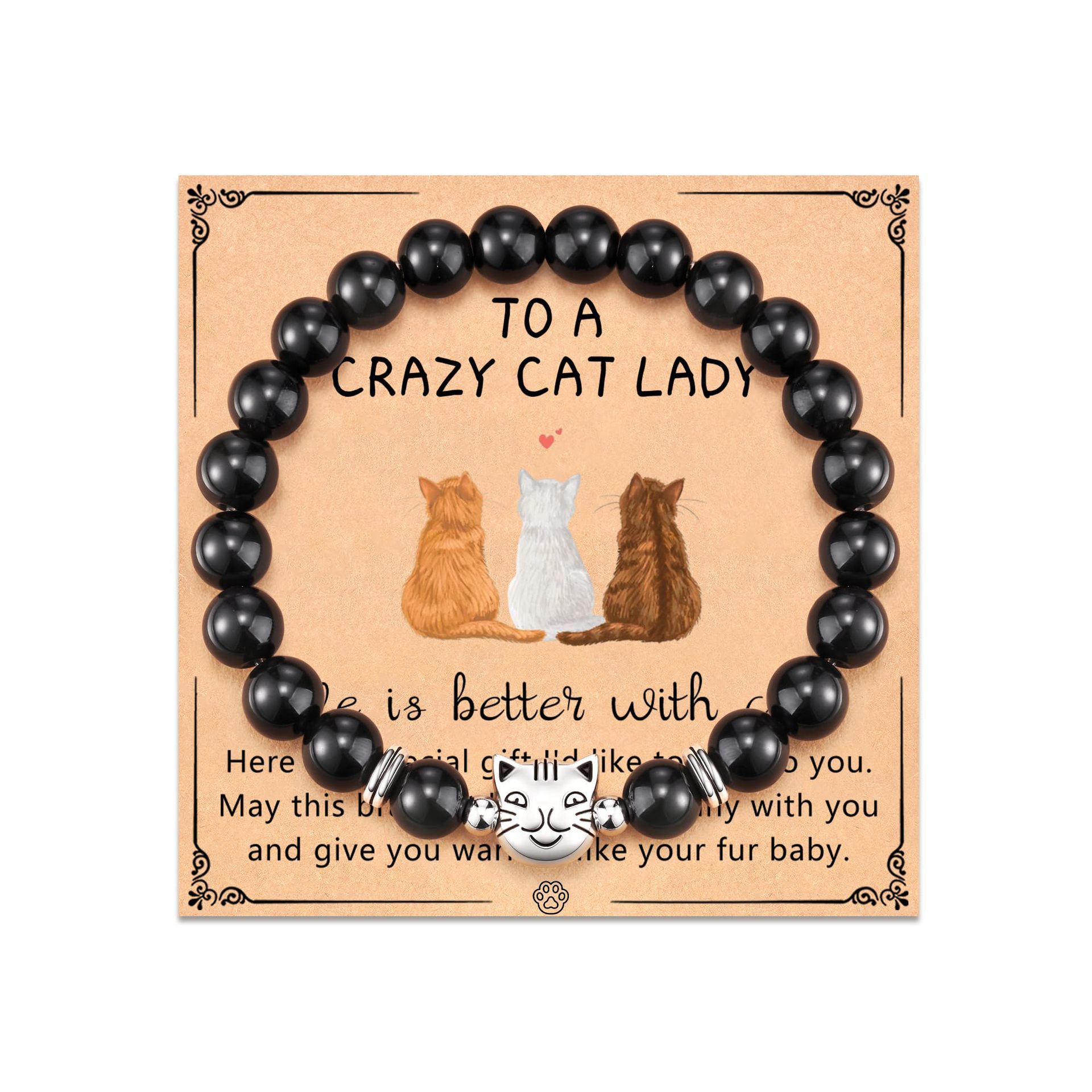 2:Black magnet CAT head beads   CAT LADY card