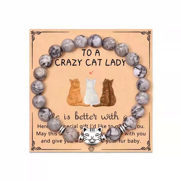 4:Map Stone CAT head beads   CAT LADY card
