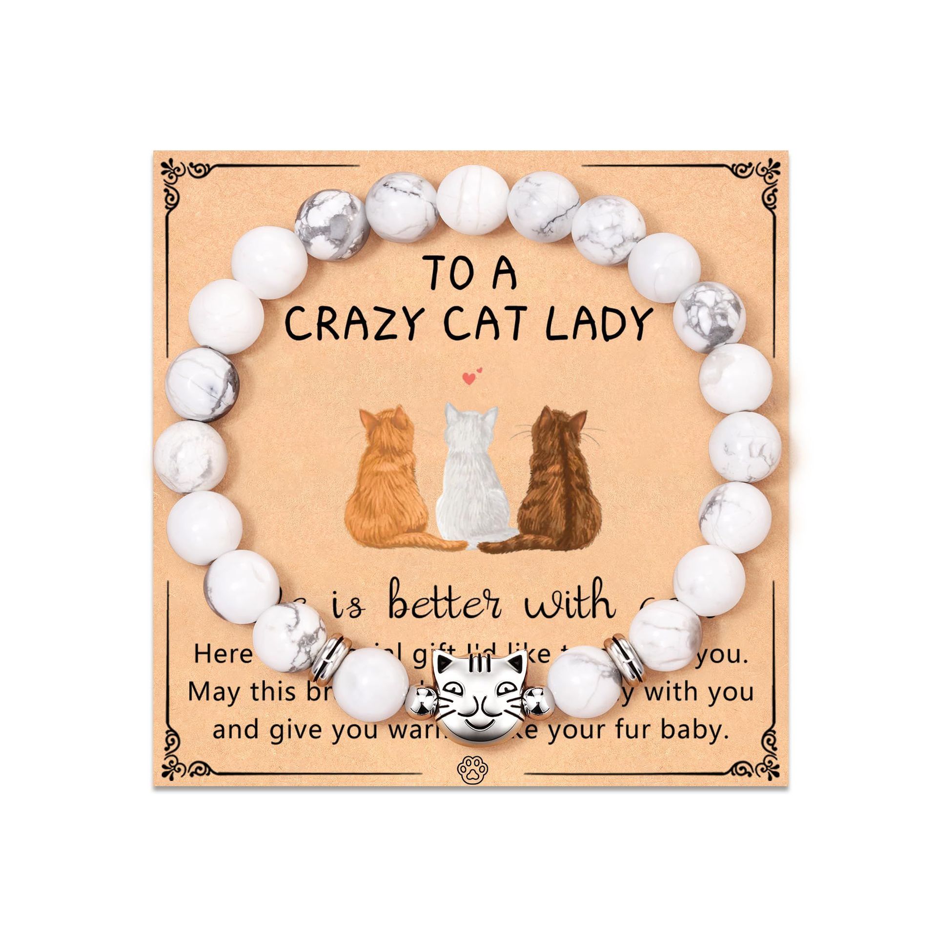 9:White turquoise CAT head beads   CAT LADY card