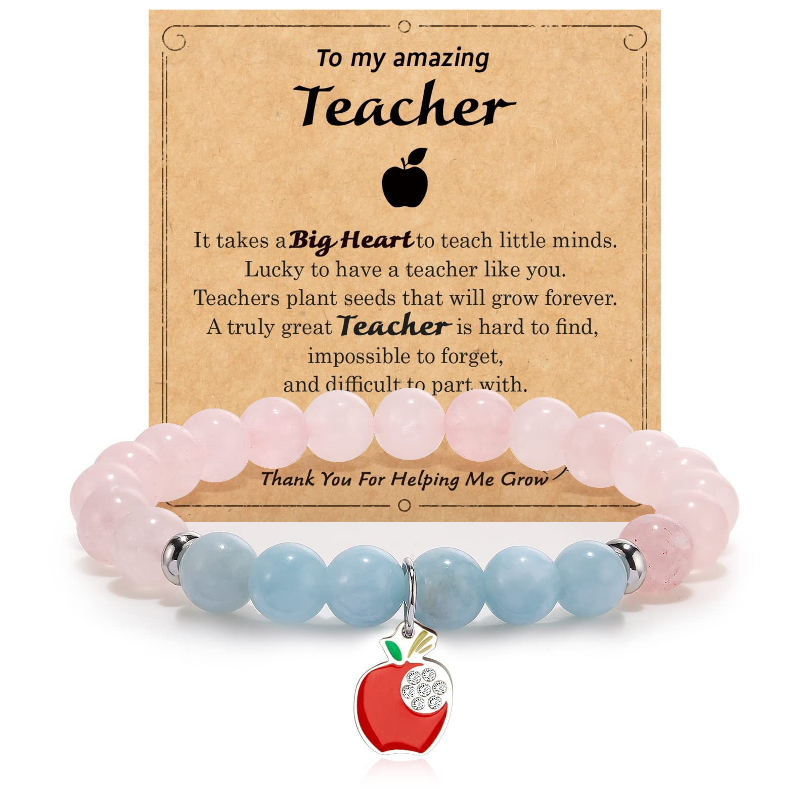 Pink Crystal Aquamarines Red Apple Pendant Teacher