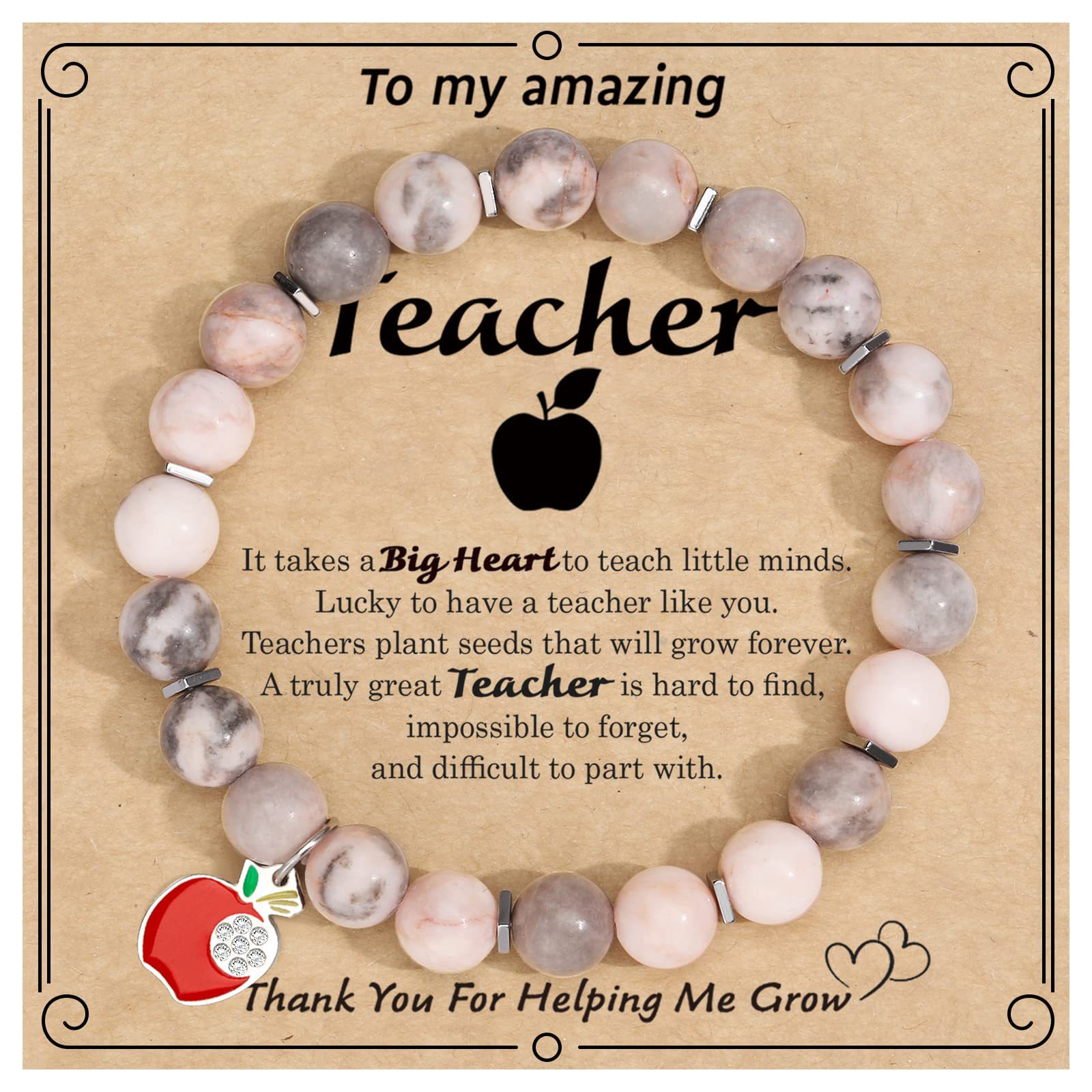 1:Pink Zebra Red Apple Pendant Teacher Card