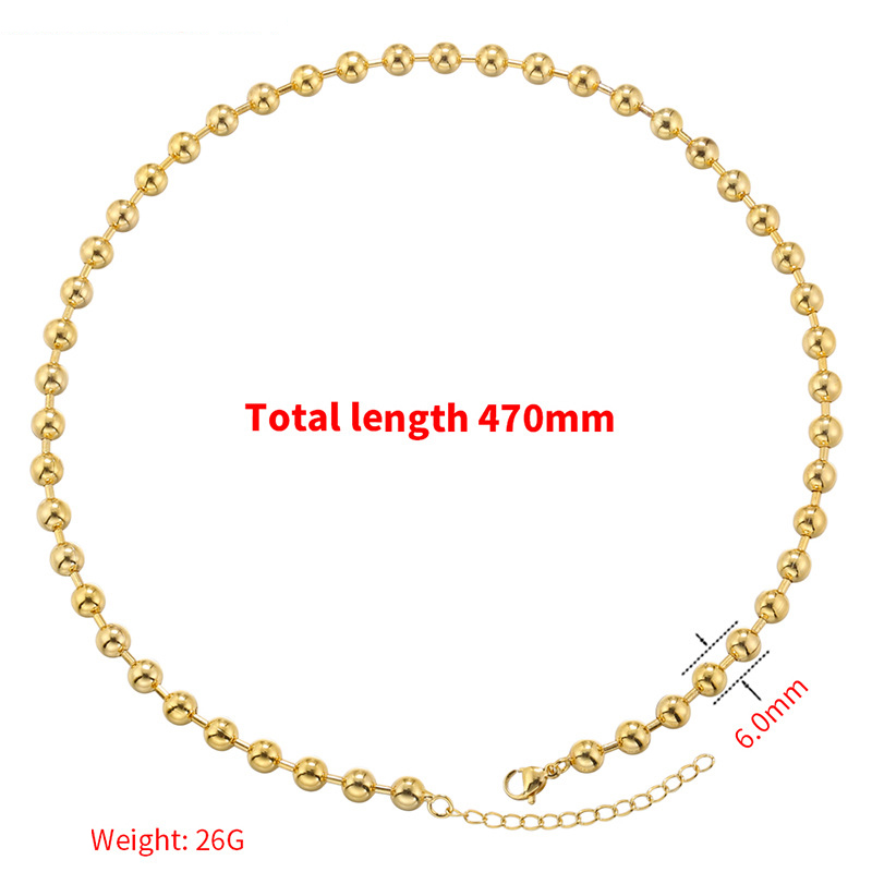 9:VL374 gold 6mm round bead bamboo necklace