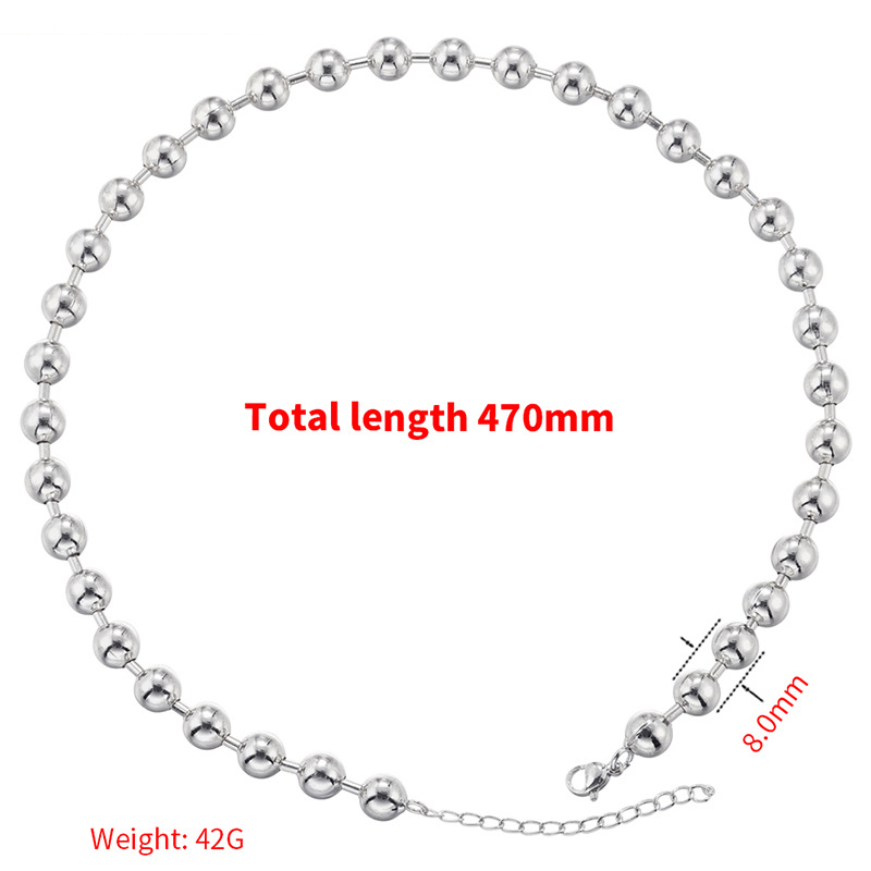12:VL375 White Gold 8mm round bead bamboo necklace