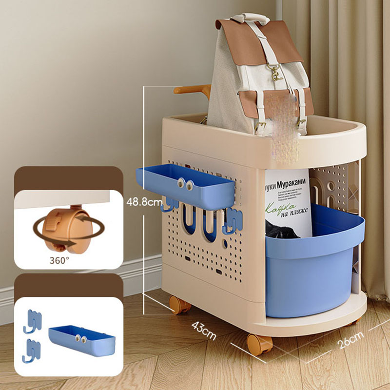 Multifunctional storage rack [2 layers] universal wheel model comes with 2 hooks   1 pencil case