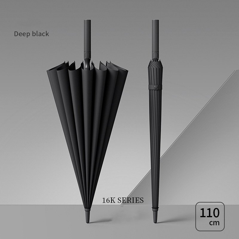 1100*880mm [full fiber mid-stick] [integrated button] 16-bone classic black storm-resistant umbrella