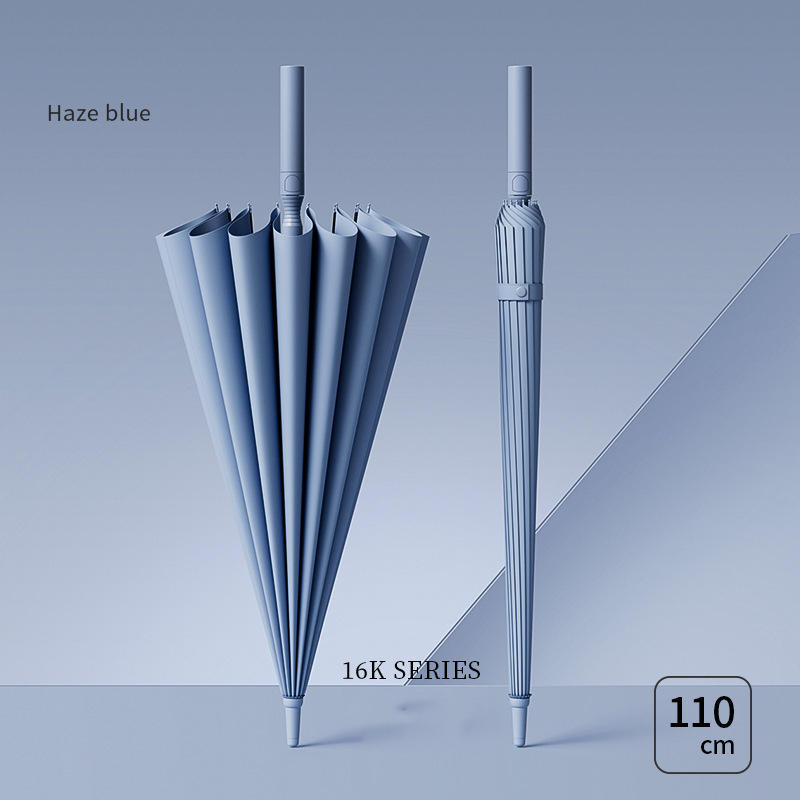 1100*880mm [full fiber mid-stick] [integrated button] 16-bone haze blue anti-storm umbrella
