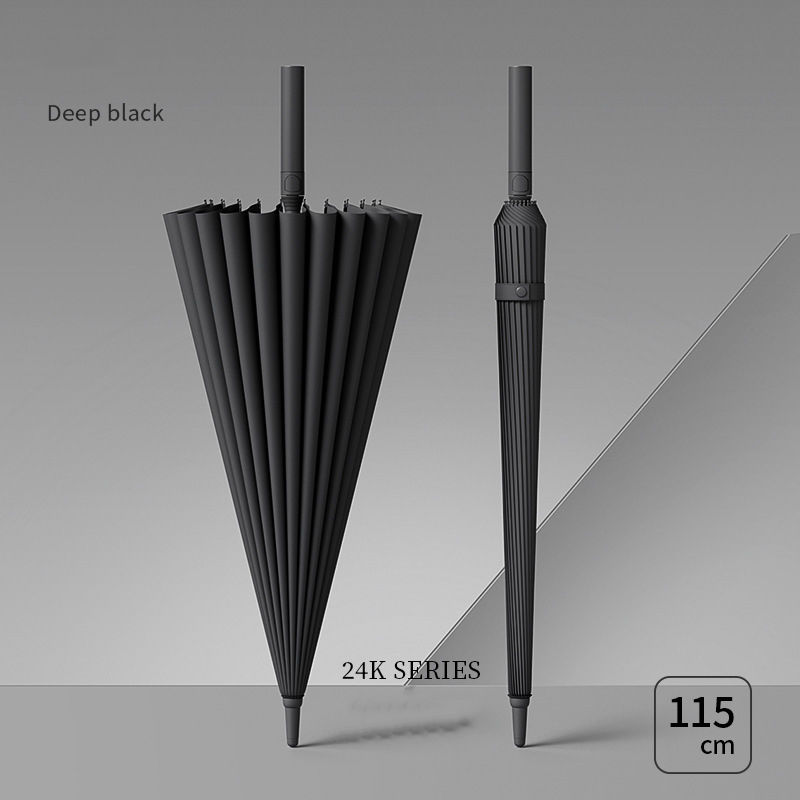1120*900mm [full fiber mid-stick] [integrated button] 24-bone classic black storm-resistant umbrella