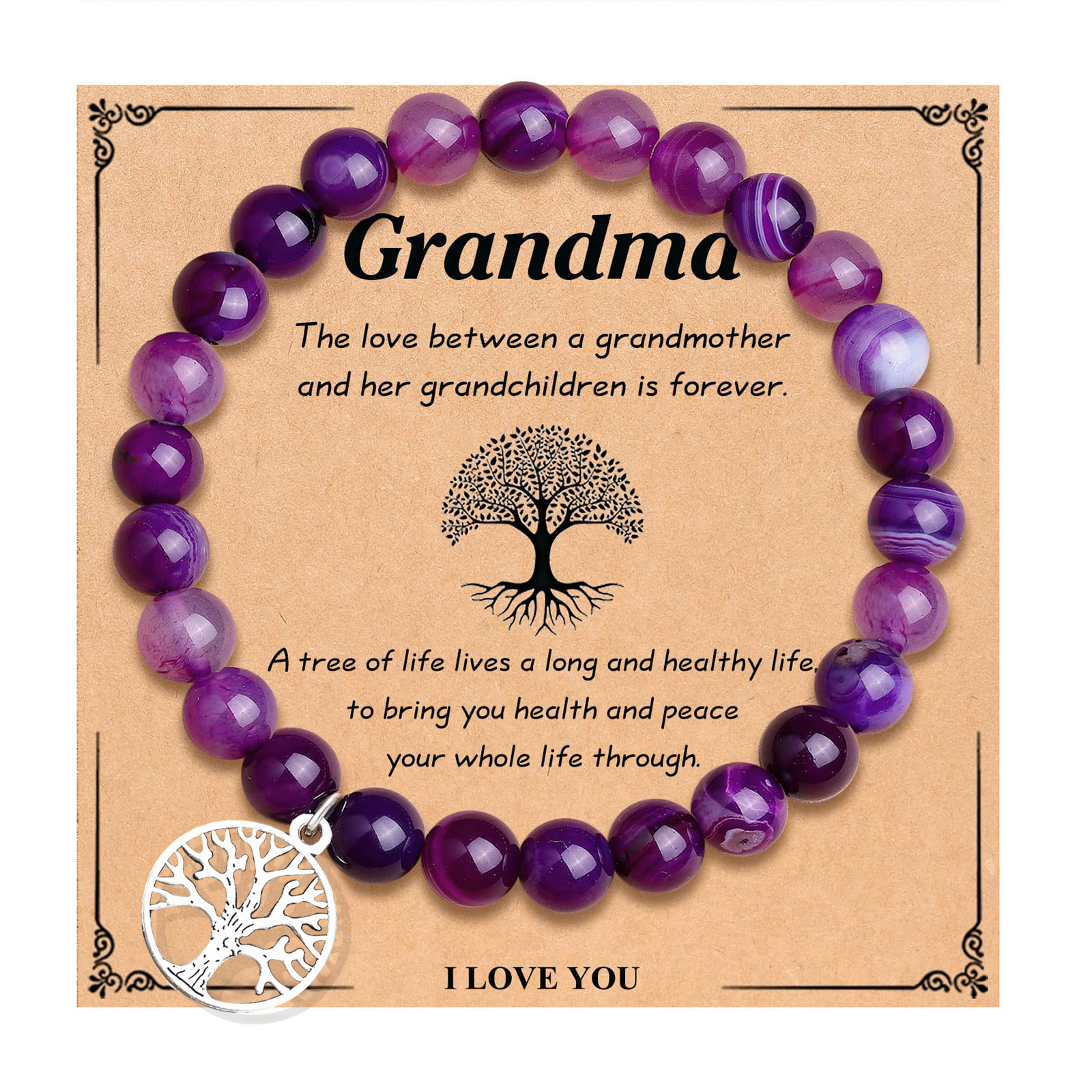 1:6MM purple agate tree of life Grandma card