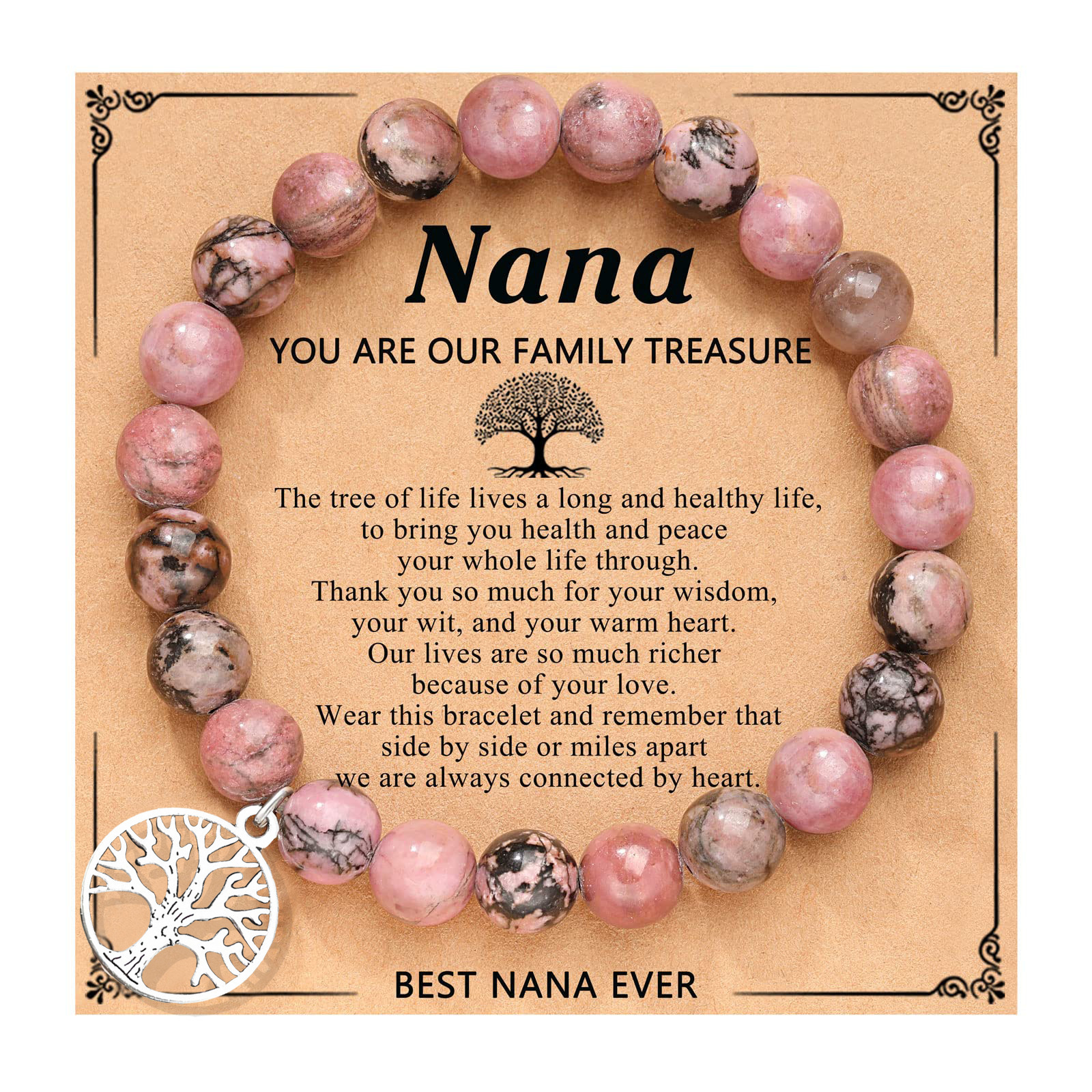 6:Black line red stone tree of life nana card