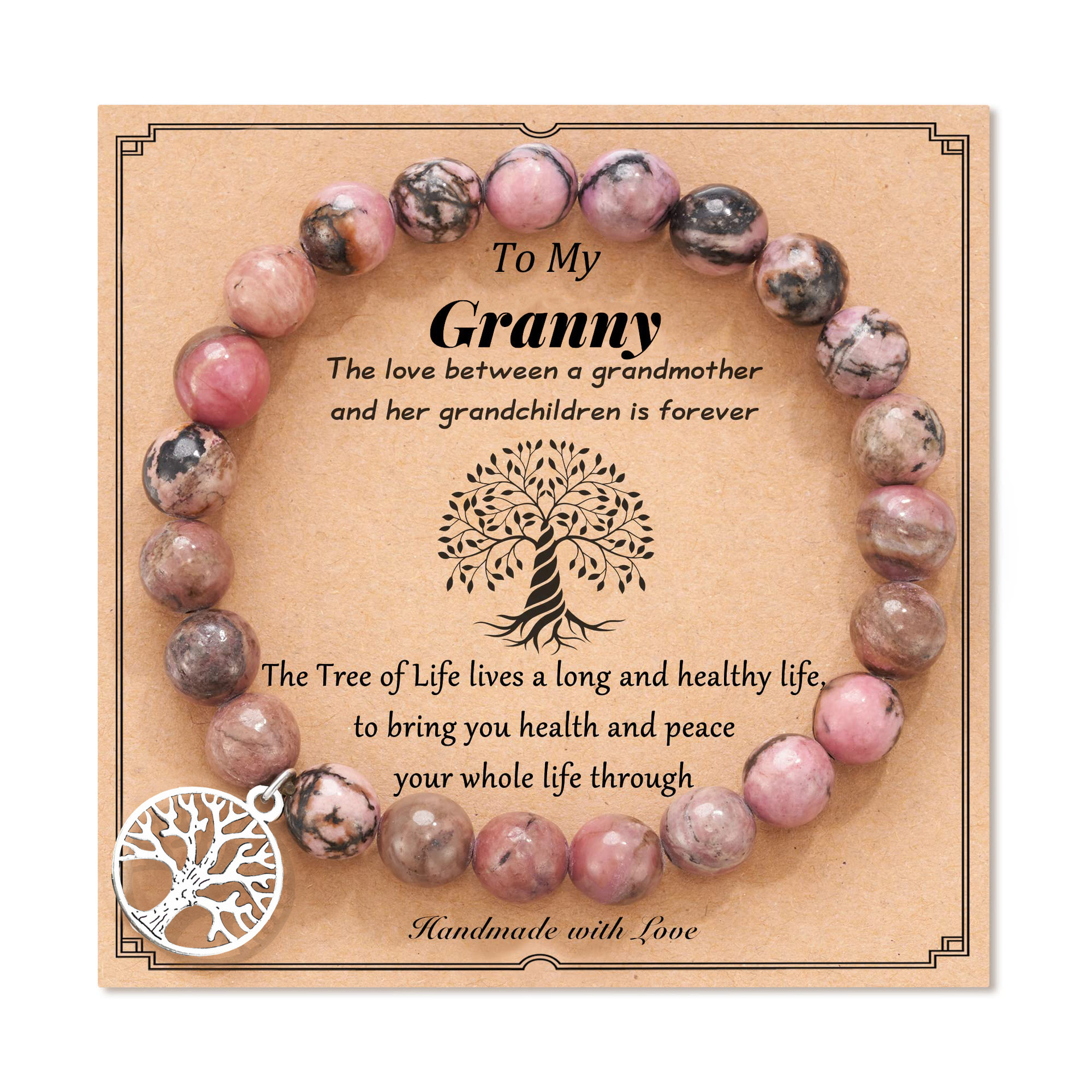 11:Black line red stone tree of life granny card