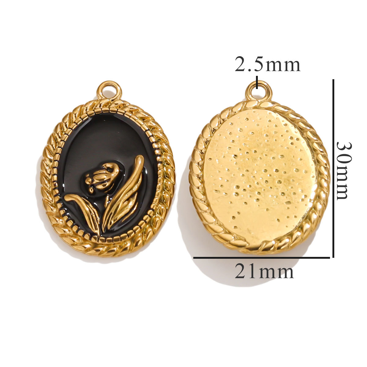 6:Oval flower pendant-black