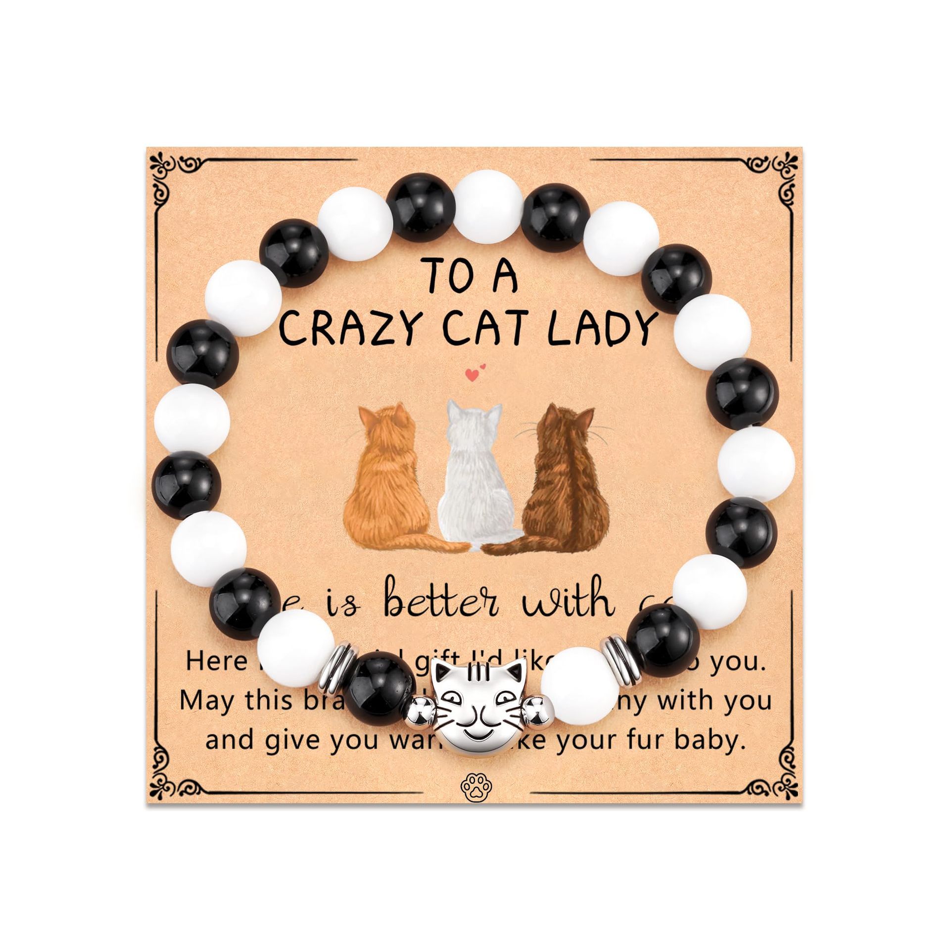 Obsidian CAT head beads   white chalcedony   CAT L