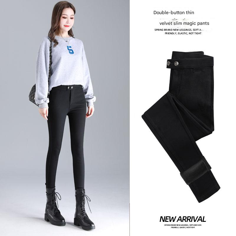 velvet double-button trousers