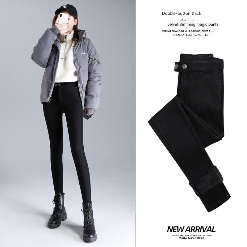Thick fleece double-button pants