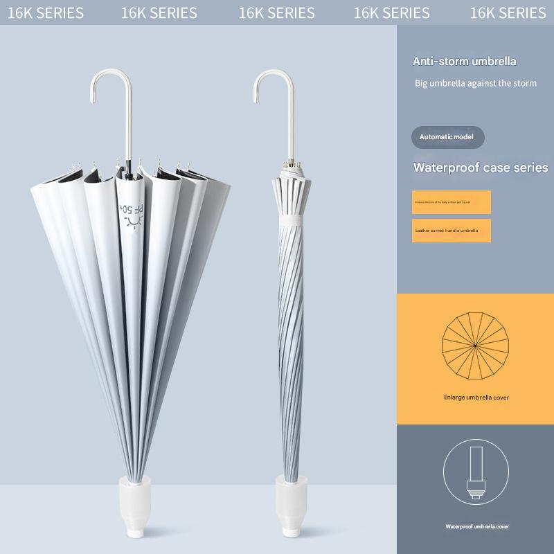 Fog Blue Leather Crooked Handle Gradient Waterproof Case 16 Bones