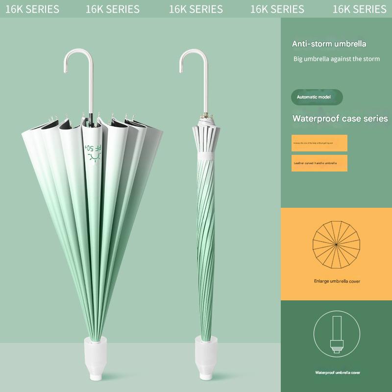 Grass Green Leather Crooked Handle Gradient Waterproof Case 16 Bones