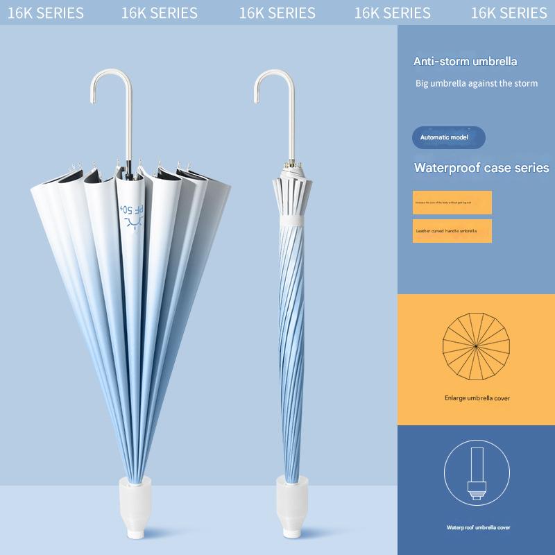 Sky Blue Leather Crooked Handle Gradient Waterproof Case 16 Bones