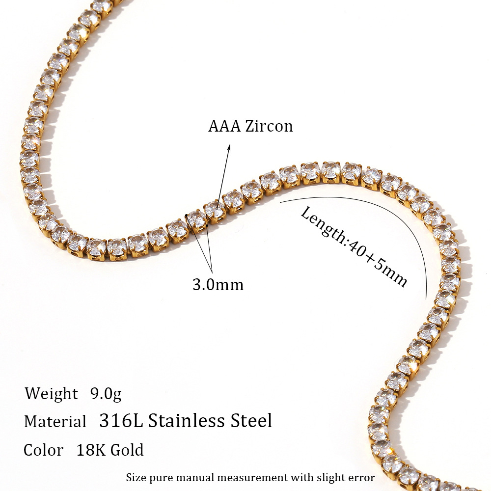 3mm zircon necklace 40   5cm-Gold