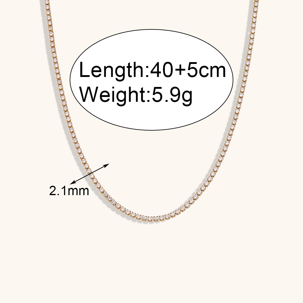1:2mm zircon 40cm chain necklace-Gold