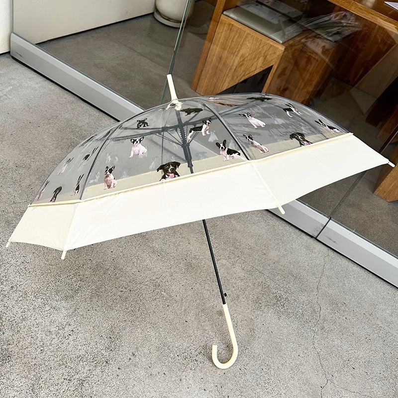 Cute dog long handle transparent umbrella