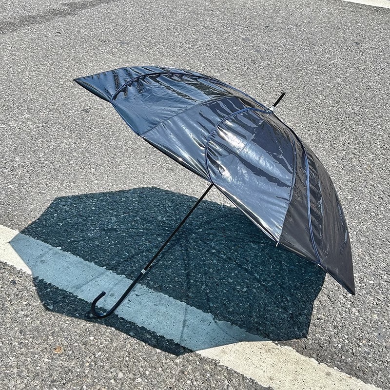 Dark blue long handle transparent petal umbrella