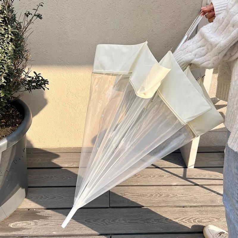 Super Korean super ins style long handle transparent umbrella with white edge