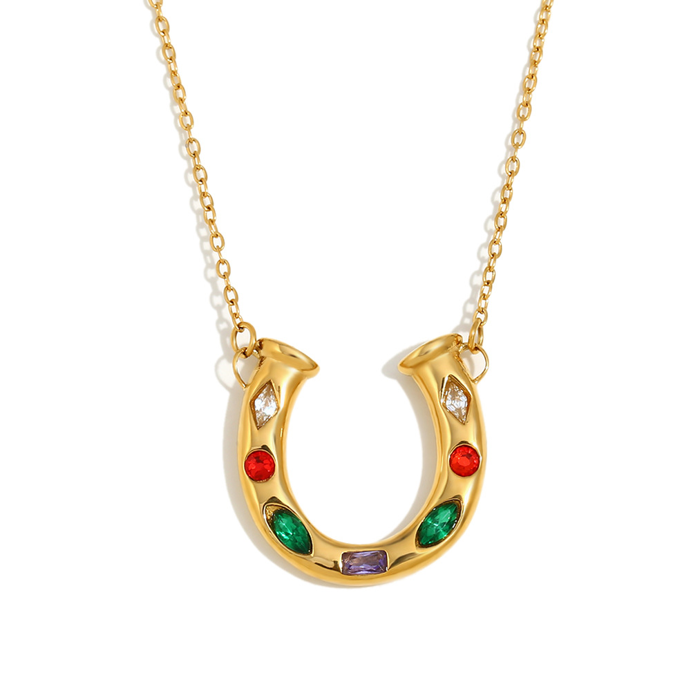 1:Colored diamond u-shaped pendant necklace-gold